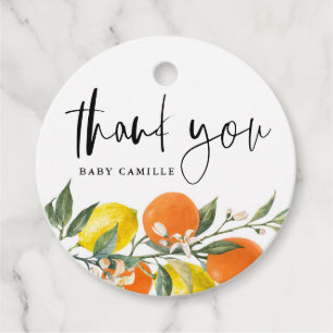 Botanical Orange and Lemon Baby Shower Thank You Favour Tags