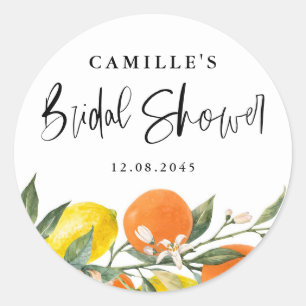 Botanical Orange and Lemon Bridal Shower Envelope  Classic Round Sticker