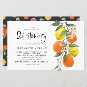 Botanical Orange and Lemon Christening Invitation