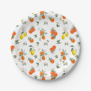 Botanical Orange and Lemon Pattern White Paper Plate