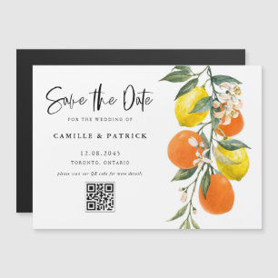 Botanical Orange and Lemon QR Code Save the Date Magnetic Invitation