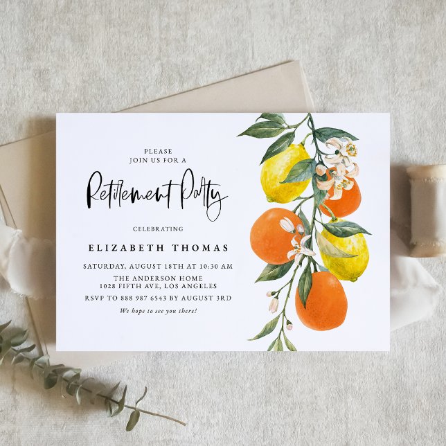 Botanical Orange and Lemon Retirement Party Invitation (Creator Uploaded)