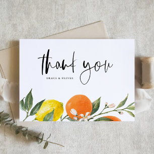 Botanical Orange and Lemon Summer Wedding Thank You Card
