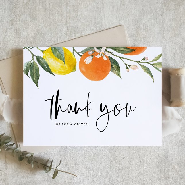 Botanical Orange and Lemon Summer Wedding Thank You Card (Botanical Orange and Lemon Summer Wedding Thank You Card)