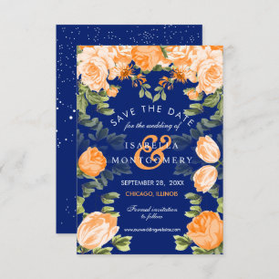 Botanical Orange and Navy Blue Floral Invitation