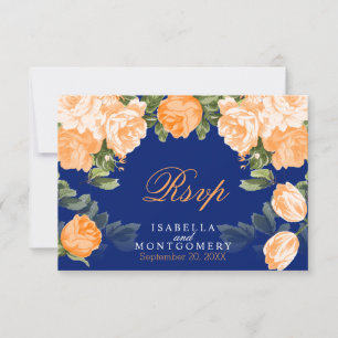 Botanical Orange and Navy Blue Wedding - RSVP Card