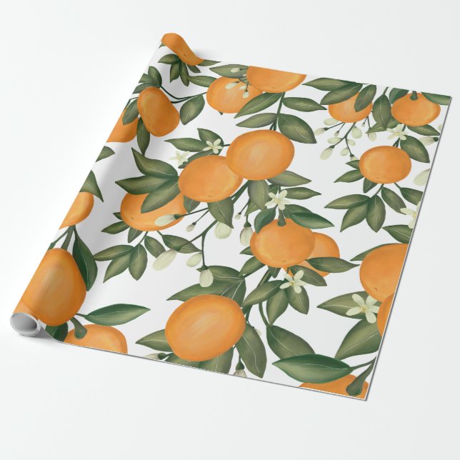 Botanical Orange Citrus Summer Greenery Garden Wrapping Paper (Unrolled)