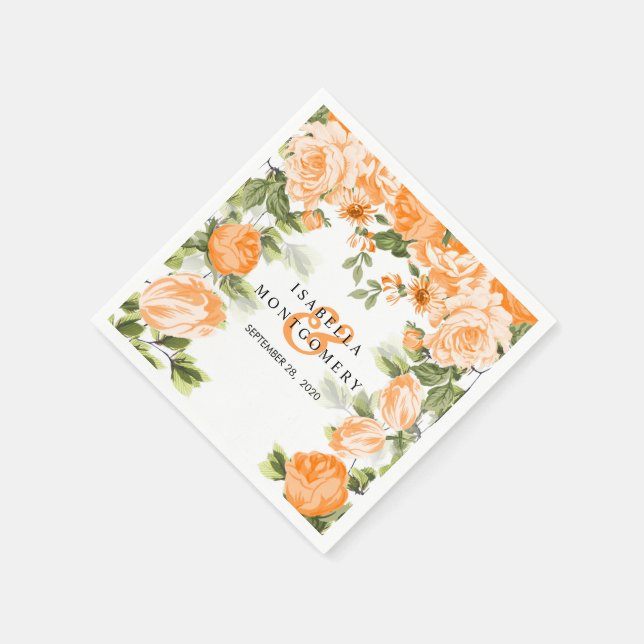Botanical Orange Floral Wedding Napkin (Corner)