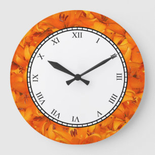 Botanical Orange Garden Flower Roman Digits Large Clock