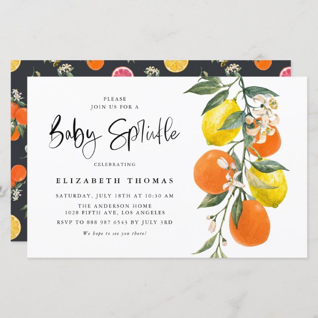 Botanical Orange & Lemon Baby Sprinkle Invitation (Front/Back)