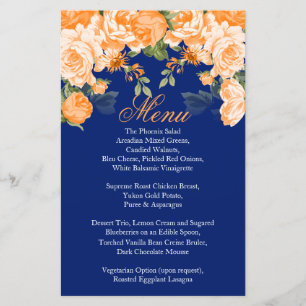 Botanical Orange & Navy Blue Flower Wedding - Menu