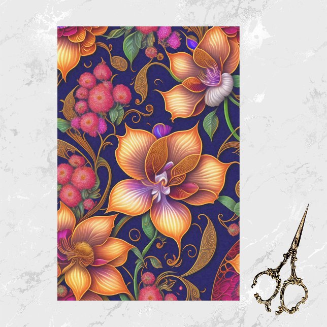 Botanical Orange Pink Floral Artwork Tissue Paper (Creator Uploaded)