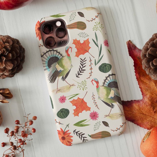 Botanical orange Turkey and Pumpkins Leave Pattern Case-Mate iPhone Case (Creator Uploaded)
