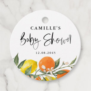Botanical Oranges and Lemons Baby Shower Favour Tags