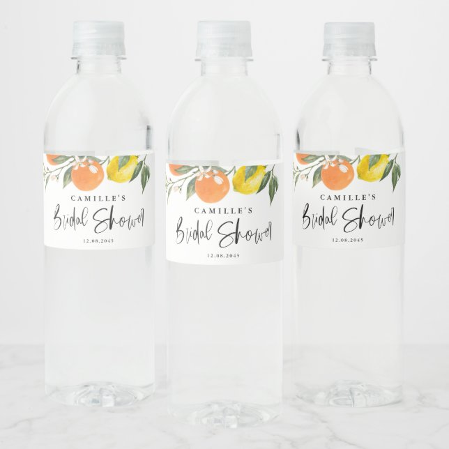 Botanical Oranges and Lemons Bridal Shower Water Bottle Label (Bottles)