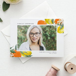 Botanical Oranges and Lemons Photo Graduation Announcement Postcard