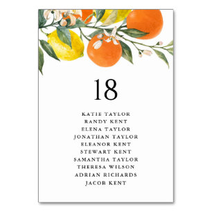 Botanical Oranges and Lemons Wedding Table Seating Table Number