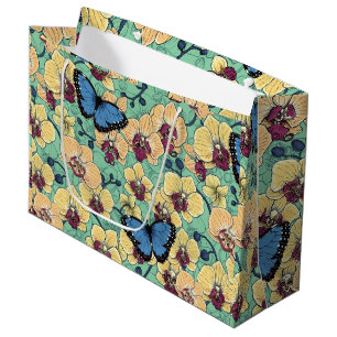 Botanical Orchid Garden with Butterflies II Large Gift Bag