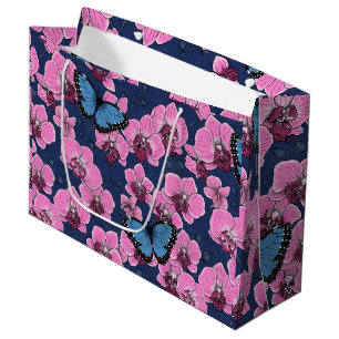 Botanical Orchid Garden with Butterflies Large Gift Bag