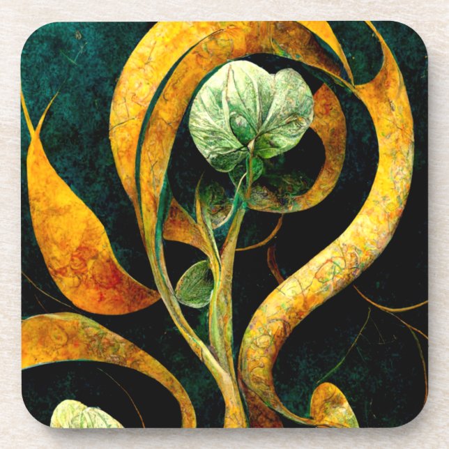 Botanical Orchid Greens & Golds Coaster (Front)