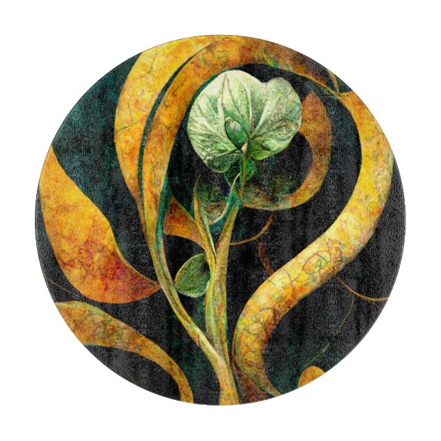 Botanical Orchid Greens & Golds Cutting Board (Front)