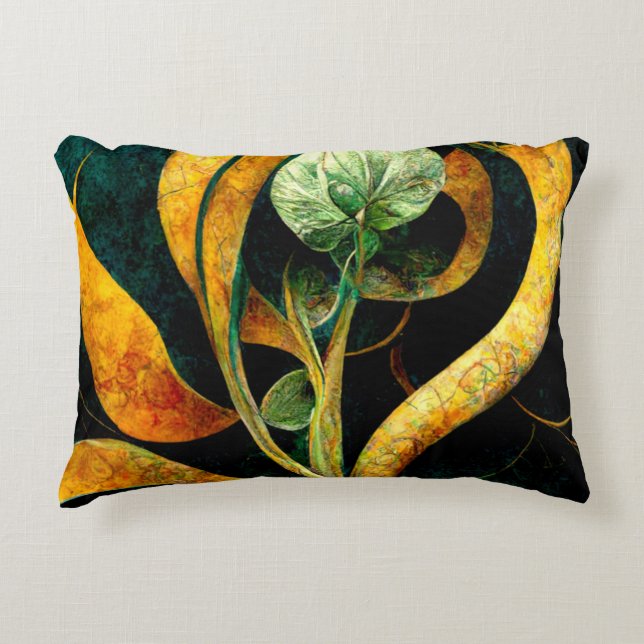 Botanical Orchid Greens & Golds Decorative Cushion (Front)