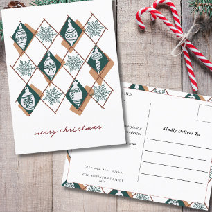 Botanical Ornaments Merry Christmas Typography Holiday Postcard