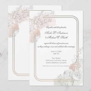 Botanical Outline Sage & Blush Floral Wedding  Invitation