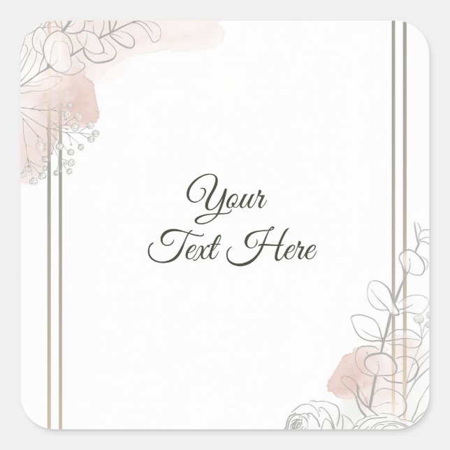 Botanical Outline Sage & Blush Floral Wedding  Square Sticker (Front)