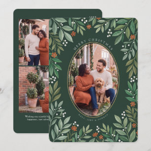 Botanical Oval Merry Christmas Photo Holiday Card