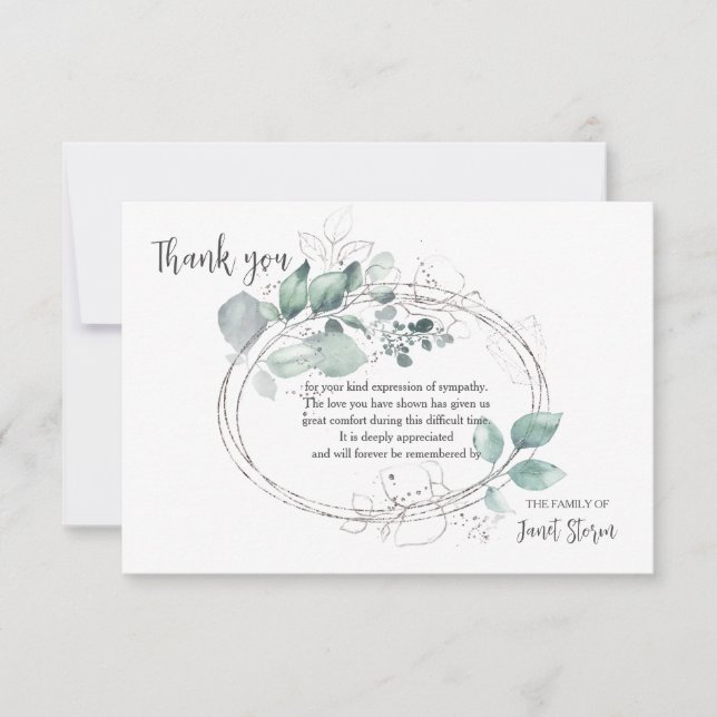 Botanical Oval Sympathy Thank You Card (Front)
