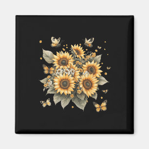 Botanical Painting Of Sunflower Bouquet Magnet