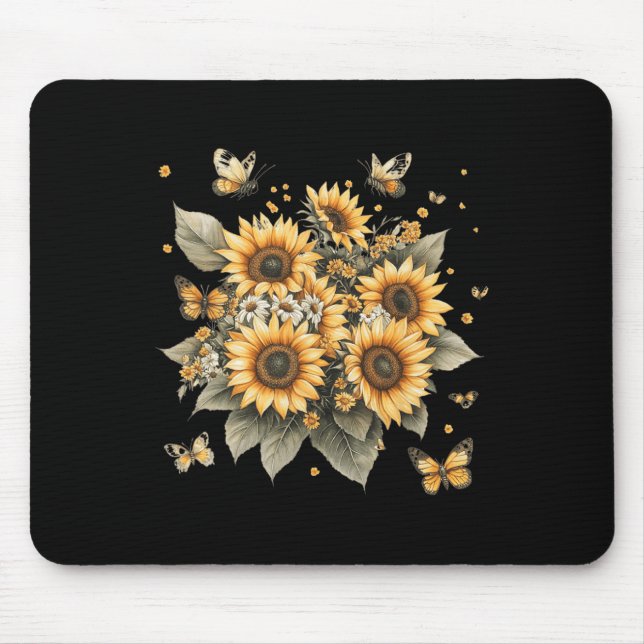 Botanical Painting Of Sunflower Bouquet  Mouse Pad (Front)