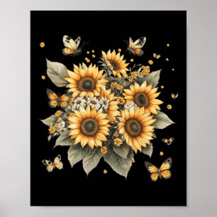 Botanical Painting Of Sunflower Bouquet Poster