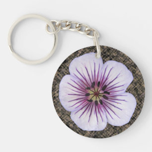 Botanical Pale Blue Geranium Flower Key Ring
