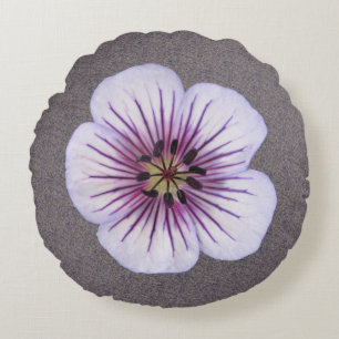 Botanical Pale Blue Geranium Flower Round Cushion