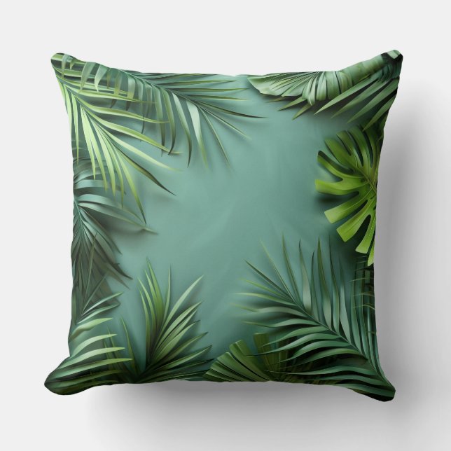Botanical Palm Leaf Paradise Print Cushion (Front)