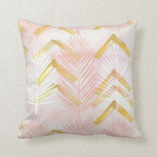 Botanical Palm Leaf Pink & Gold Cushion