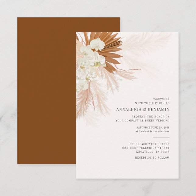 Botanical Pampas Grass Desert Palms Wedding Invitation (Front/Back)