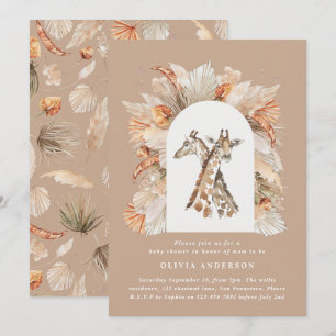 Botanical pampas grass modern giraffe safari chic  invitation
