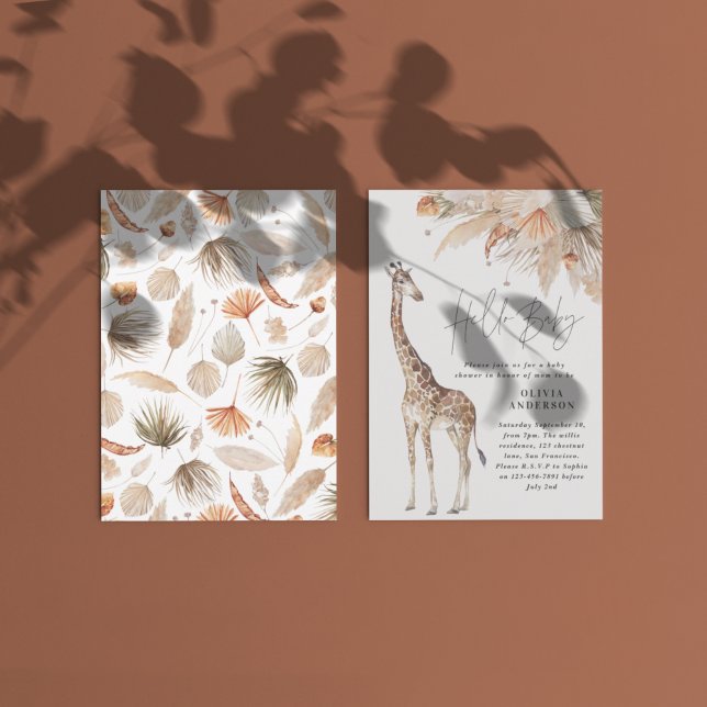 Botanical pampas grass modern giraffe safari chic  invitation (Creator Uploaded)