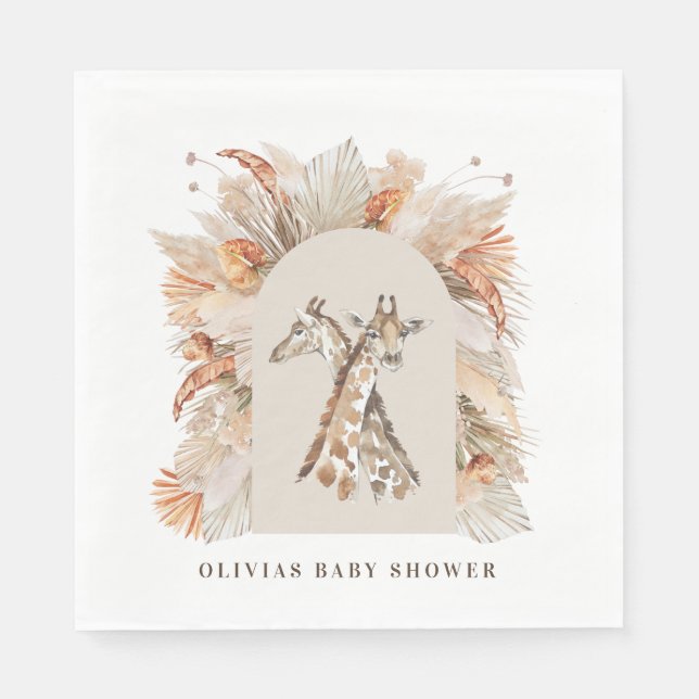 Botanical pampas grass modern giraffe safari chic  napkin (Front)