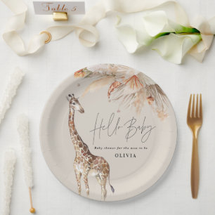 Botanical pampas grass modern giraffe safari chic paper plate