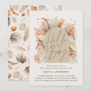 Botanical pampas grass modern rustic terracotta in invitation