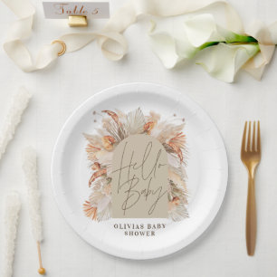 Botanical pampas grass modern rustic terracotta paper plate