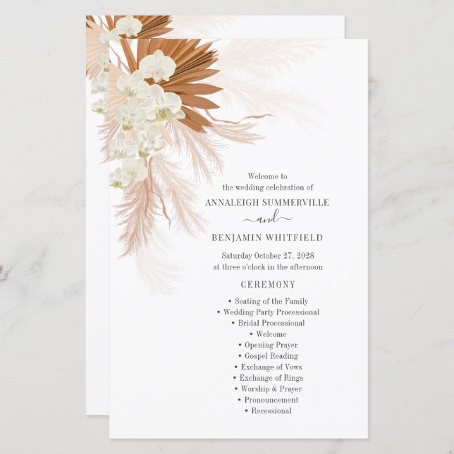 Botanical Pampas Grass Terracotta Wedding Program (Front/Back)