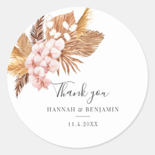Botanical Pampas Grass Wedding Thank You Classic Round Sticker