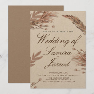 Botanical Pampas Hand Drawn Wedding Kraft Invitation