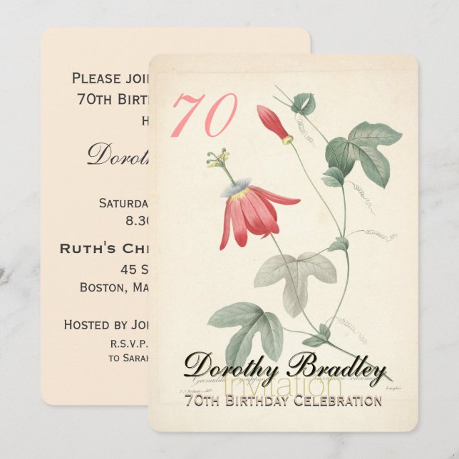 Botanical Passiflora 70th Birthday Invitation (Front/Back)
