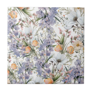 Botanical pastel colours wildflower summer floral ceramic tile